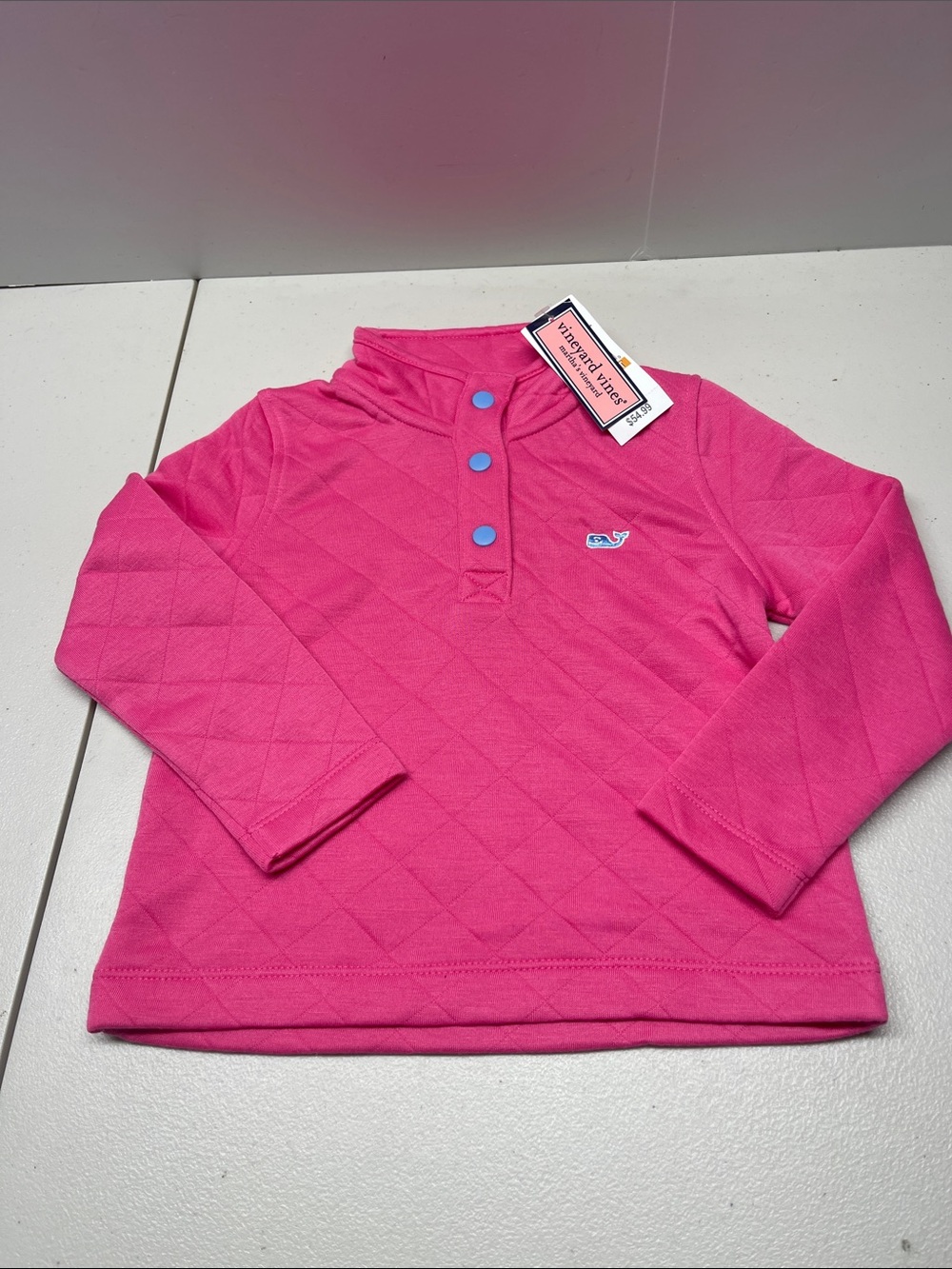 Vineyard Vines Girls' Bright Pink Quilted Popover Pullover